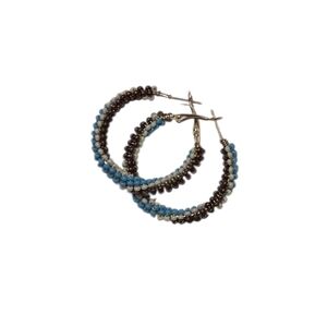 Chic Hand Beaded Hoop Earrings in Blue and  Chocolate